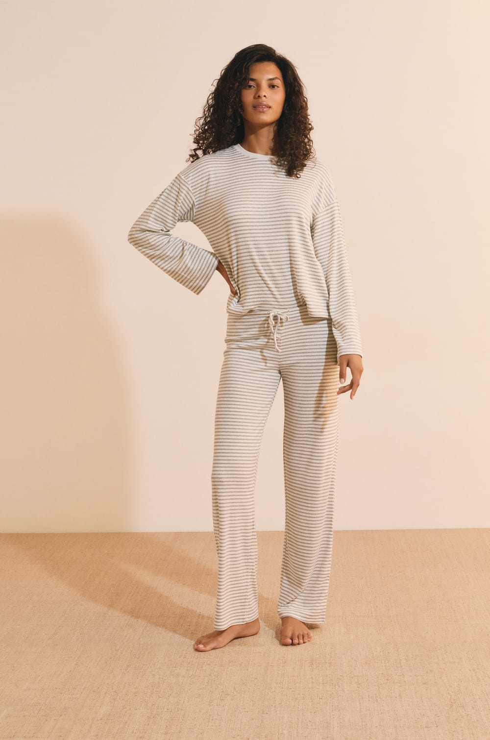 Sweatshirt de pyjama &agrave; rayures;${refinementColor}