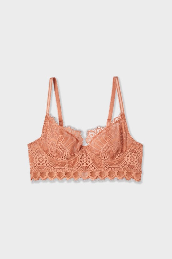 Balconette bra without cups in lace;${refinementColor}