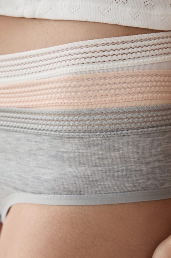 3-Pack of Cotton and Lace Briefs;${refinementColor}
