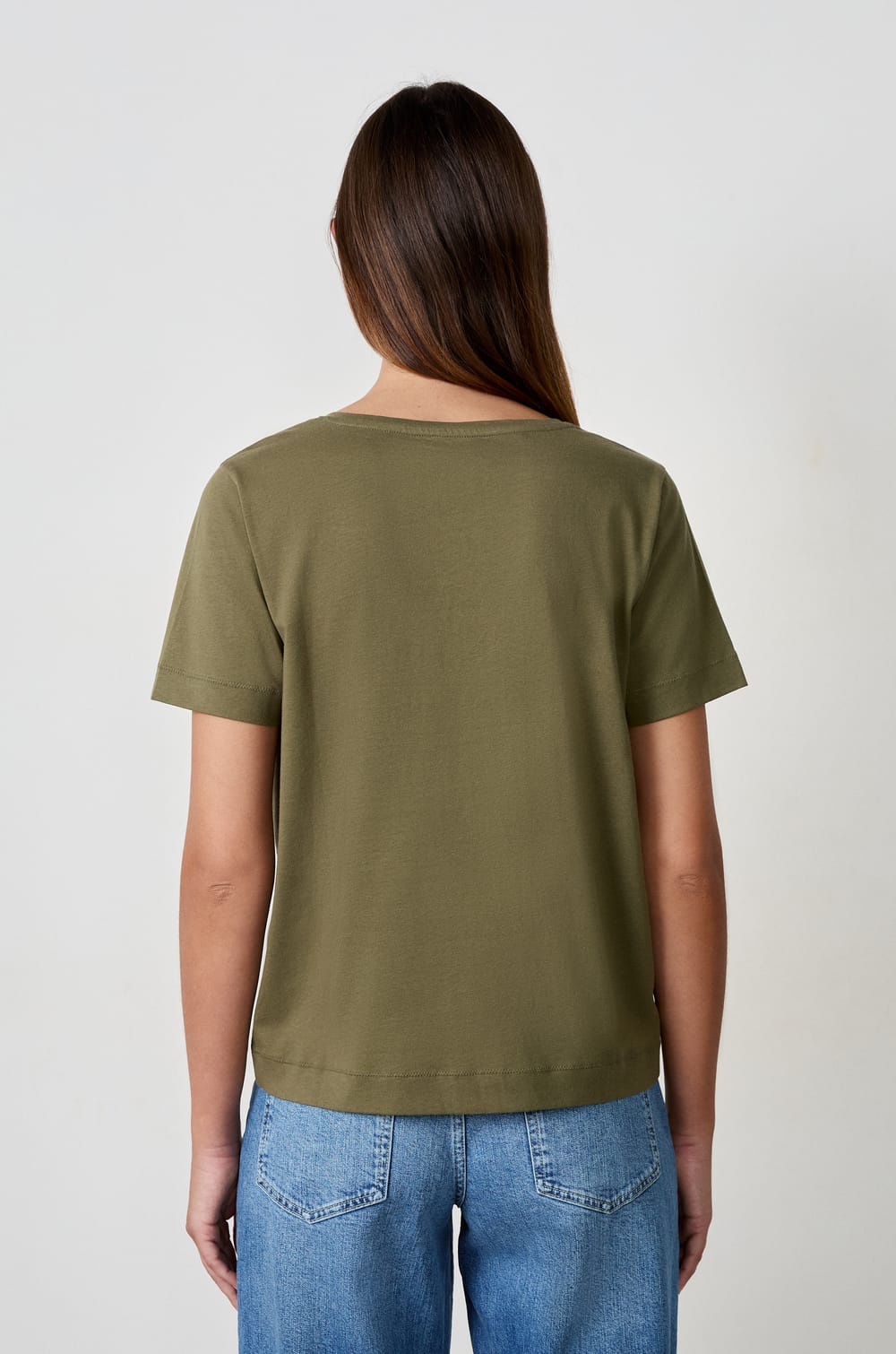 T-shirt col V manches courtes en coton;${refinementColor}