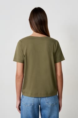 T-shirt col V manches courtes en coton;${refinementColor}