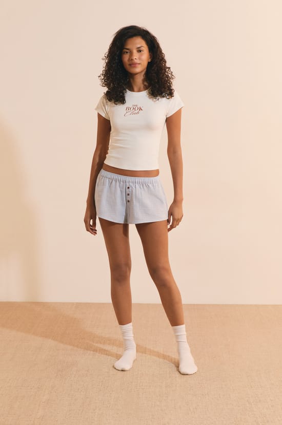 Short de pyjama &agrave; carreaux en coton;${refinementColor}