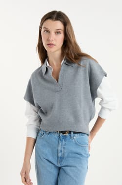 Pull sans manches col Polo;${refinementColor}