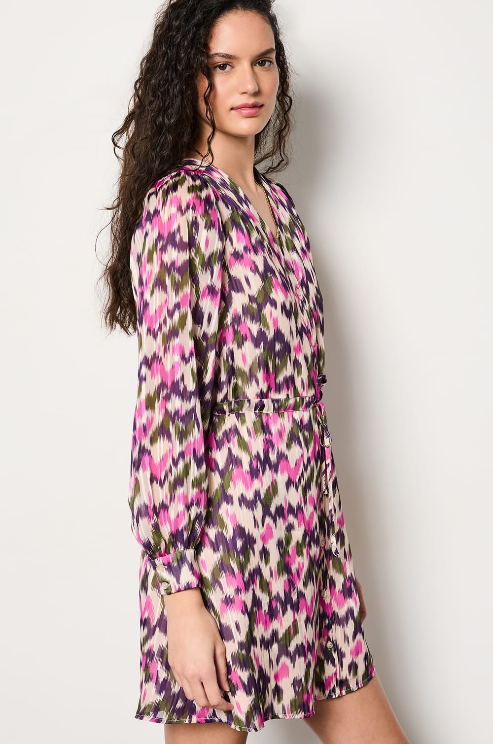 Short Patterned Shirt Dress;${refinementColor}