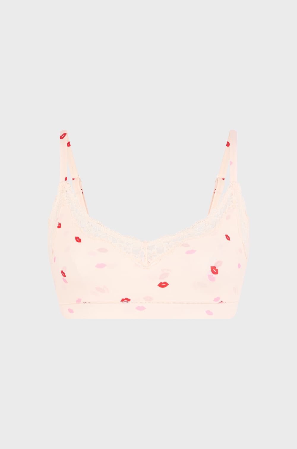 Bralette aus Mikrofaser mit Kuss-Motiven und Spitzendetails;${refinementColor}