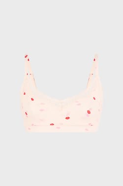 Bralette aus Mikrofaser mit Kuss-Motiven und Spitzendetails;${refinementColor}