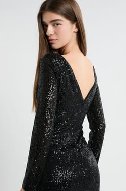 Long-sleeved sequin dress;${refinementColor}