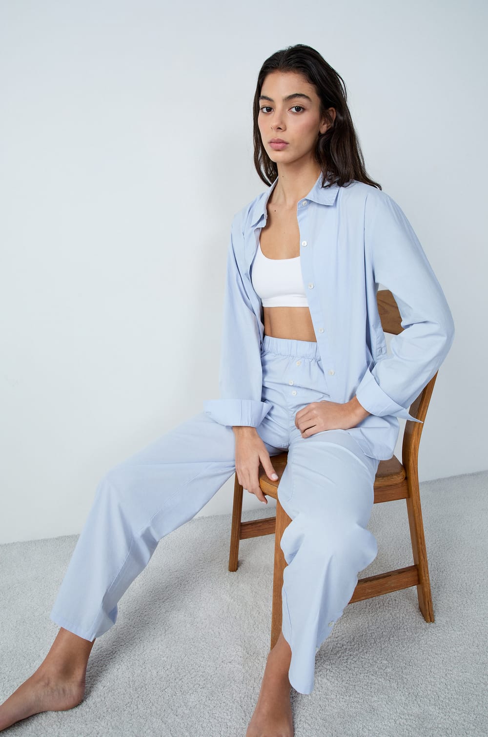 Wide-Cut Cotton Pajama Pants;${refinementColor}