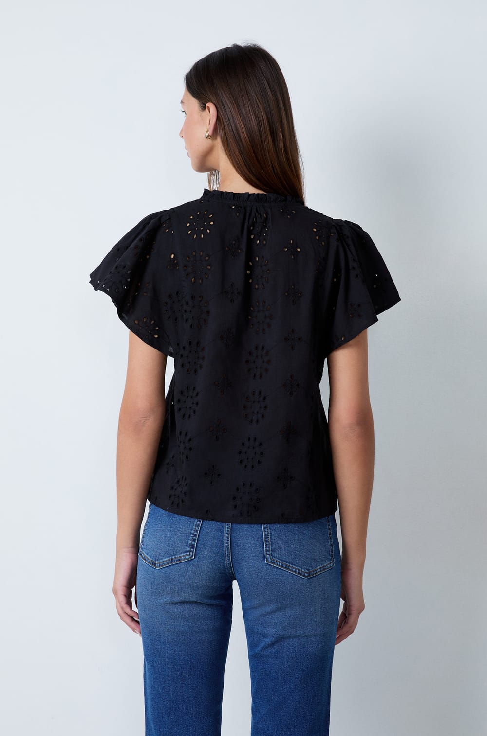 Broderie Anglaise Short-Sleeved Top;${refinementColor}