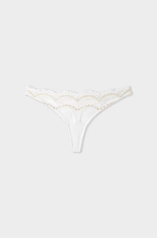 Embroidered Thong with Iridescent Effect;${refinementColor}