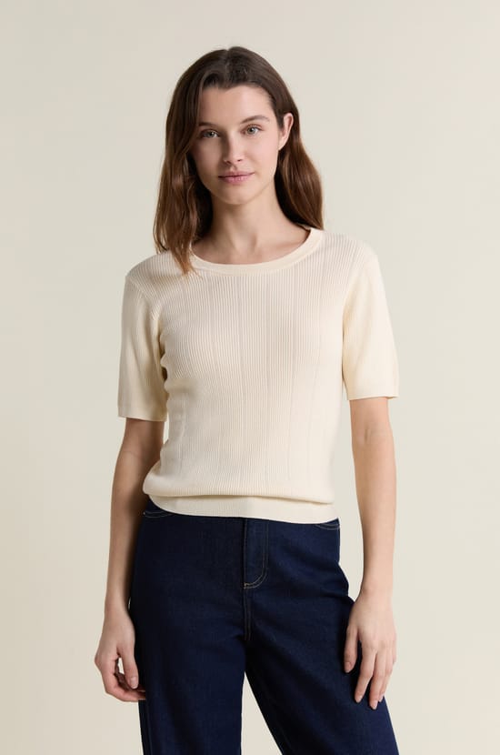 Pull col rond en maille fine pointelle;${refinementColor}