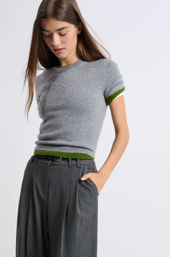 Short-sleeved cashmere sweater;${refinementColor}