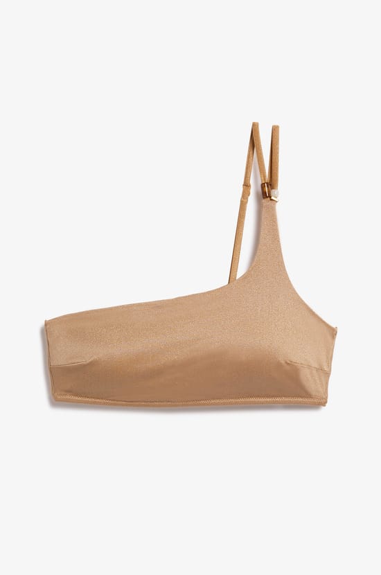 Asymmetrical Bikini Top with Textured Bralette;${refinementColor}