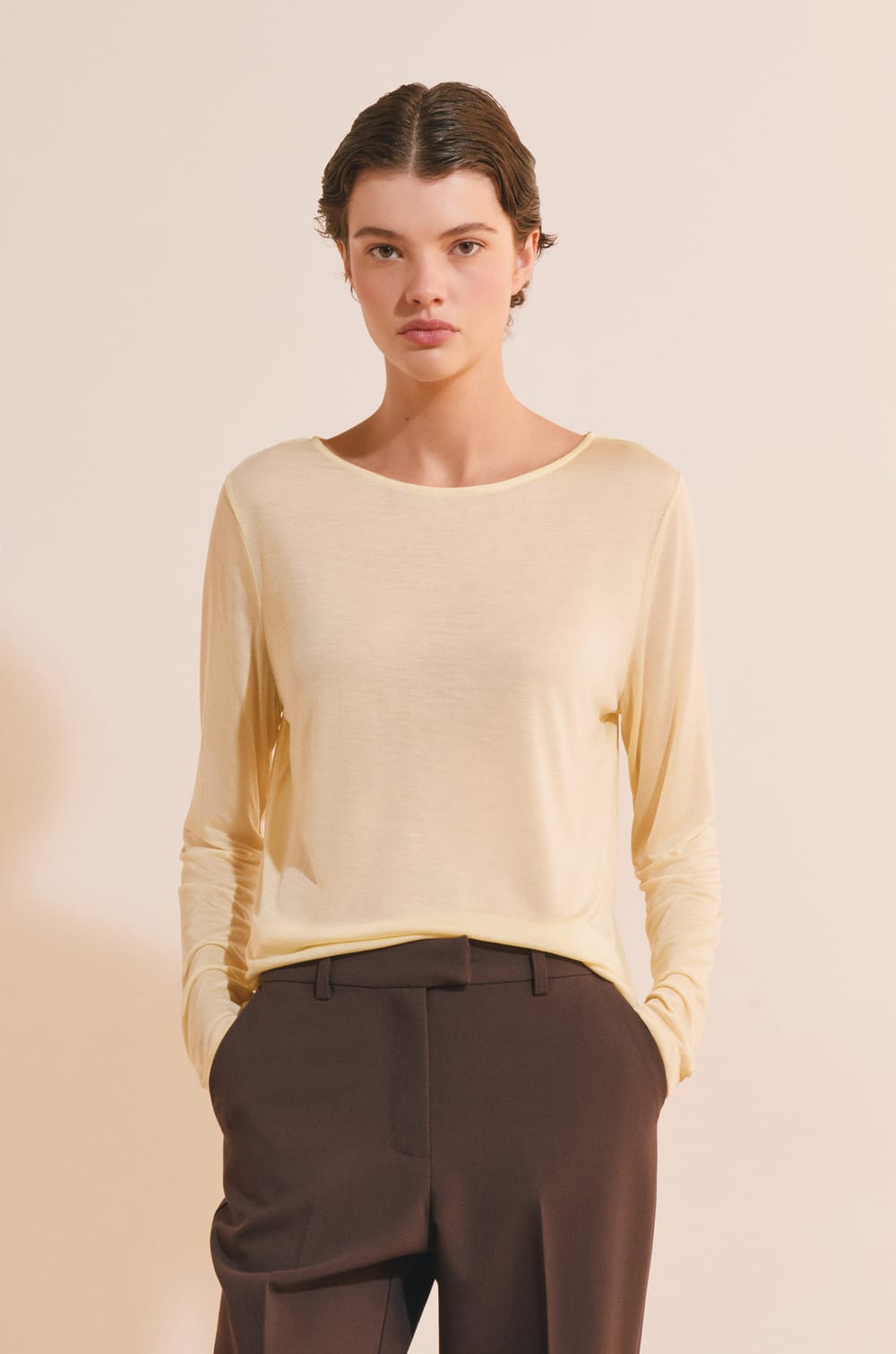 T-shirt col bateau manches longues;${refinementColor}