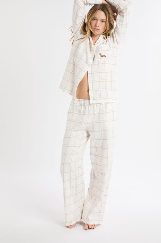Pantalon de pyjama à carreaux en coton;${refinementColor}