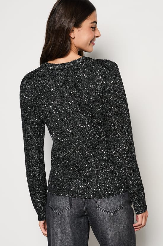 Pull col rond à paillettes;${refinementColor}