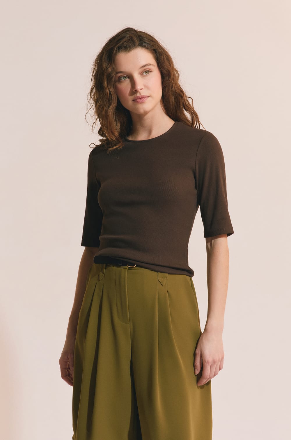 T-shirt manches 3/4 en coton;${refinementColor}