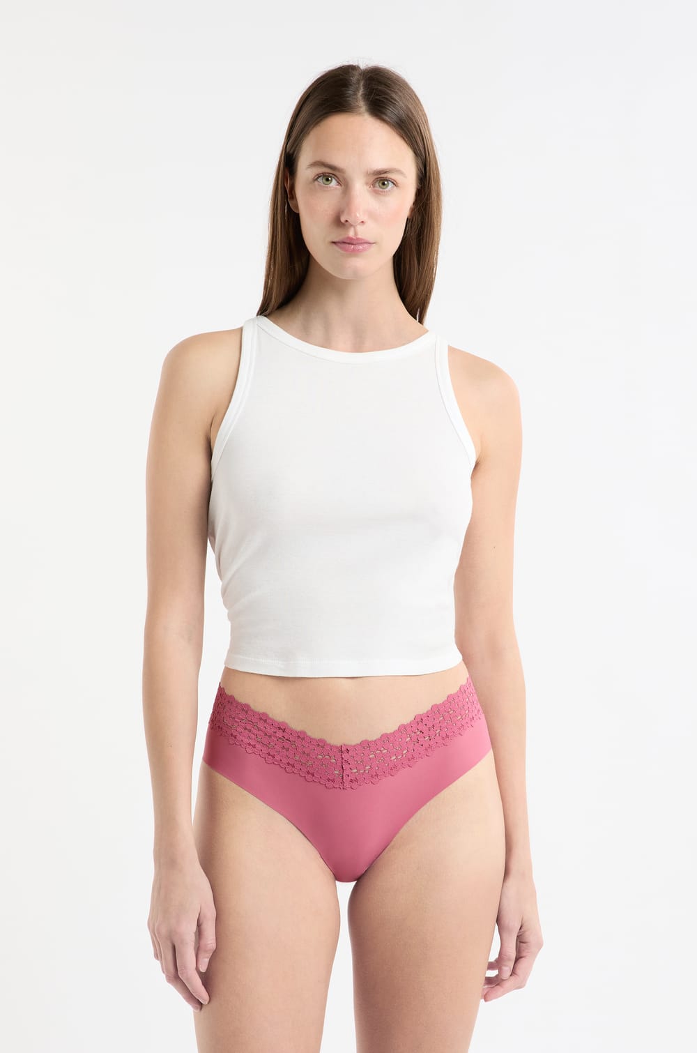 Hipster V-Form aus Mikrofaser und Spitze;${refinementColor}