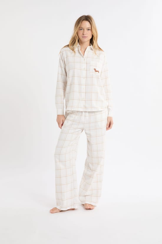 Chemise de pyjama à carreaux à motif chien en coton;${refinementColor}