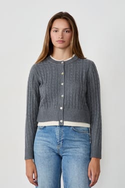 Round neck cardigan with buttons;${refinementColor}
