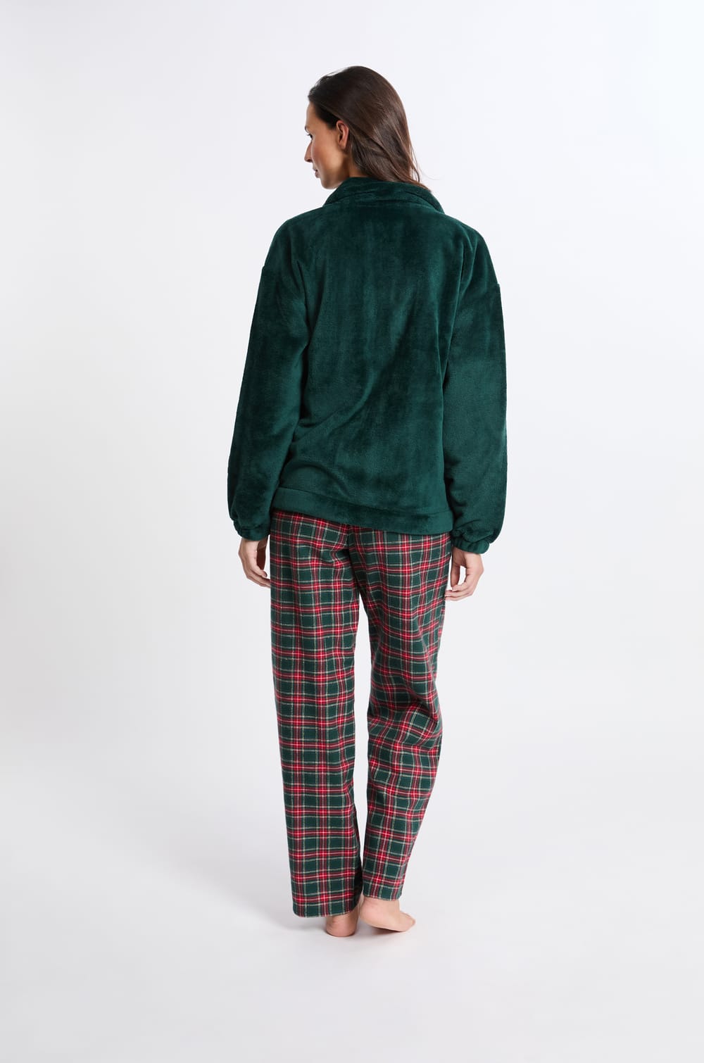 Ensemble de pyjama 3 pi&egrave;ces &agrave; carreaux et imprim&eacute; teckel;${refinementColor}