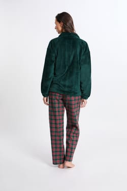 Ensemble de pyjama 3 pi&egrave;ces &agrave; carreaux et imprim&eacute; teckel;${refinementColor}