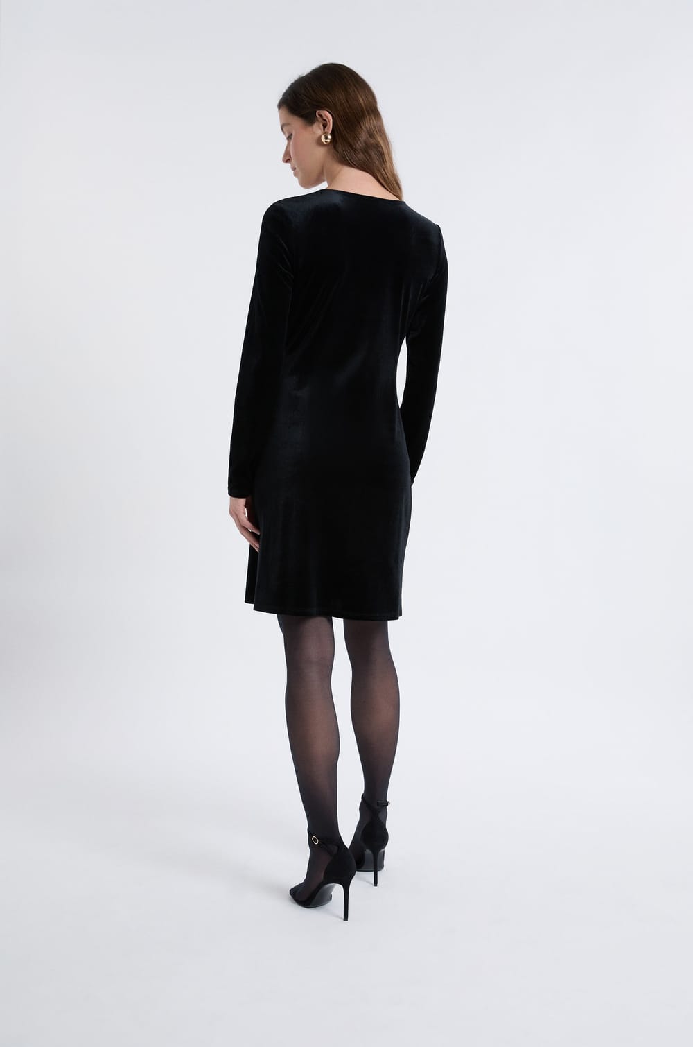 Long-Sleeve Velvet Dress With Ring Detail;${refinementColor}
