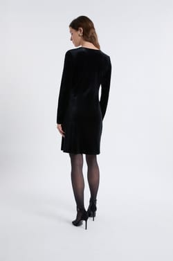 Long-Sleeve Velvet Dress With Ring Detail;${refinementColor}