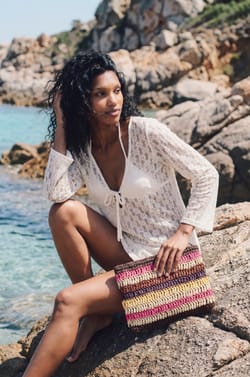 Striped Raffia Pouch;${refinementColor}