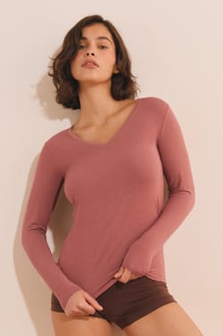 T-shirt col V maille thermique;${refinementColor}