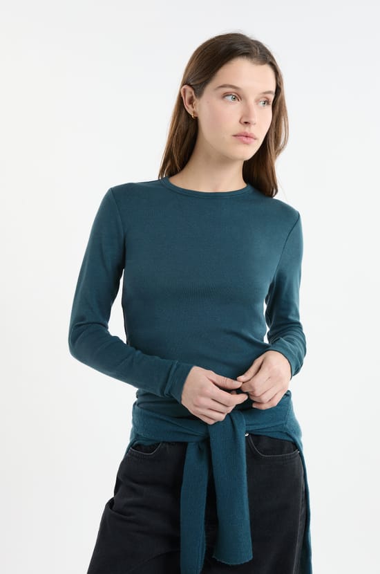 T-shirt &agrave; manches longues avec coton modal;${refinementColor}