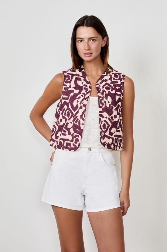 Sleeveless cardigan with prints;${refinementColor}