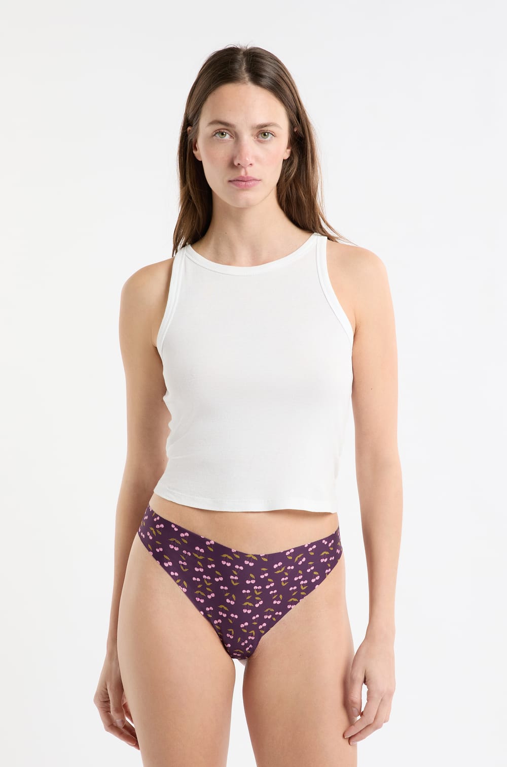 Tanga en microfibre sans couture à motifs cerises;${refinementColor}