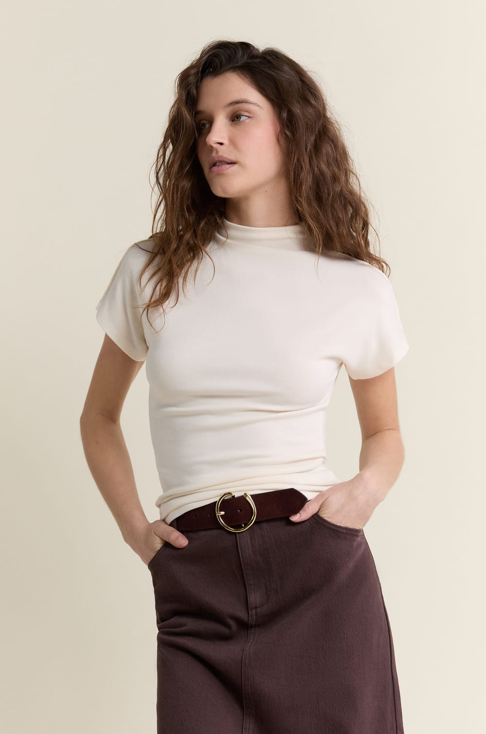 T-shirt &agrave; manches courtes &agrave; col montant;${refinementColor}