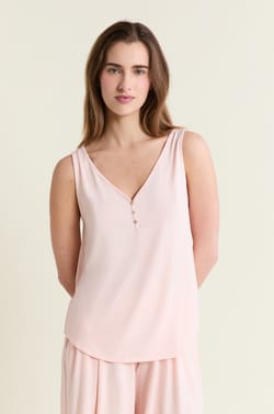 Top de pijama sin mangas con cuello en V de modal;${refinementColor}