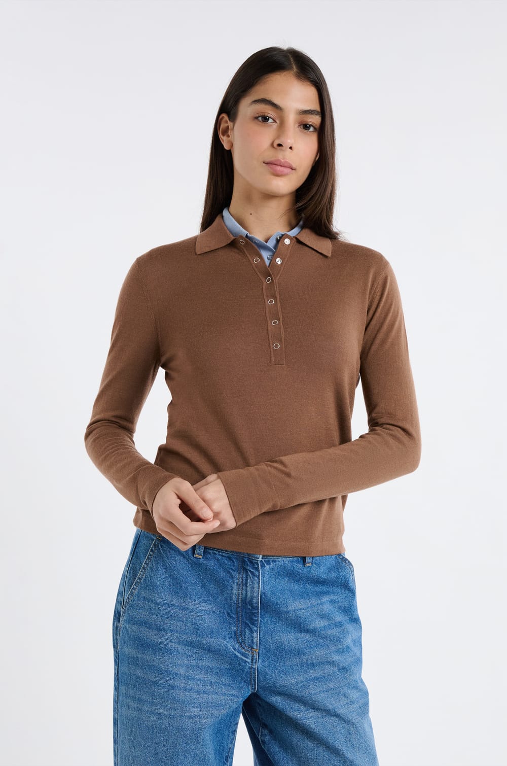 Polo manches longues 100% laine;${refinementColor}