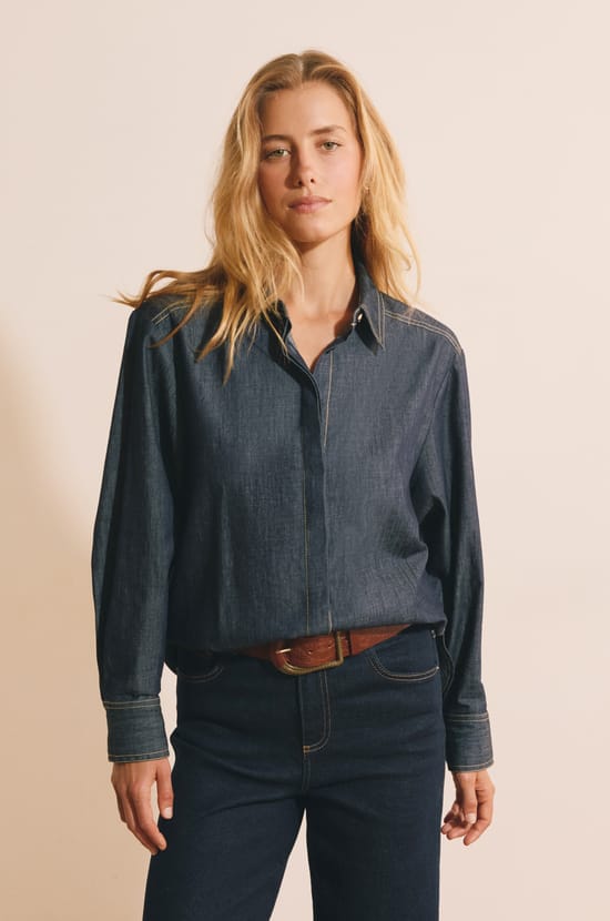 Chemise &agrave; manches longues en jean;${refinementColor}