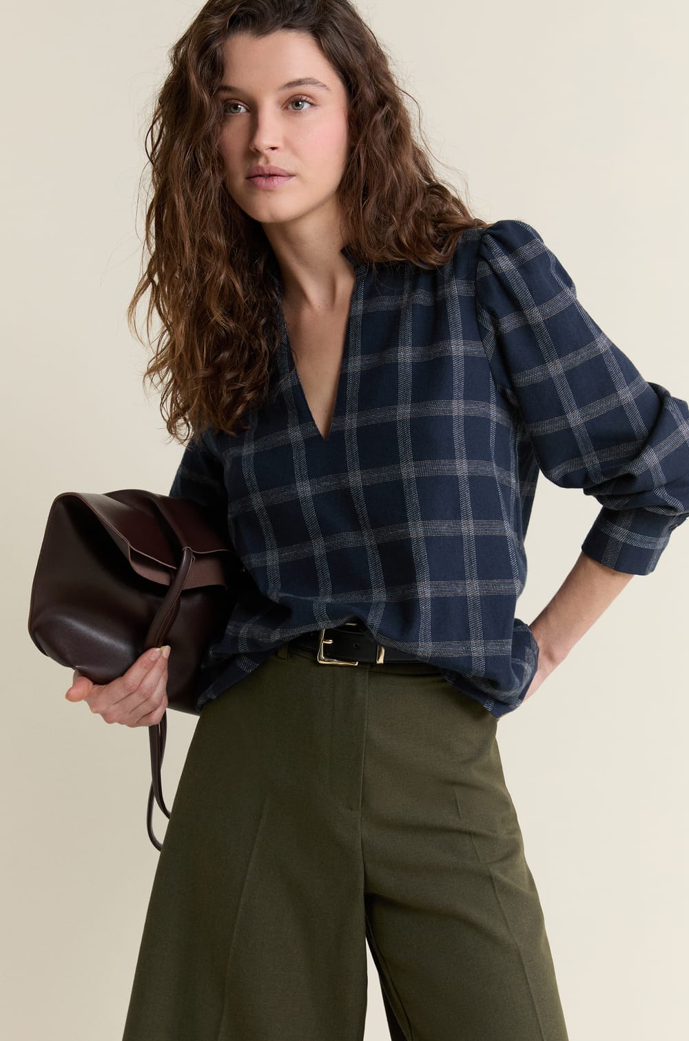 Blouse en coton &agrave; carreaux;${refinementColor}