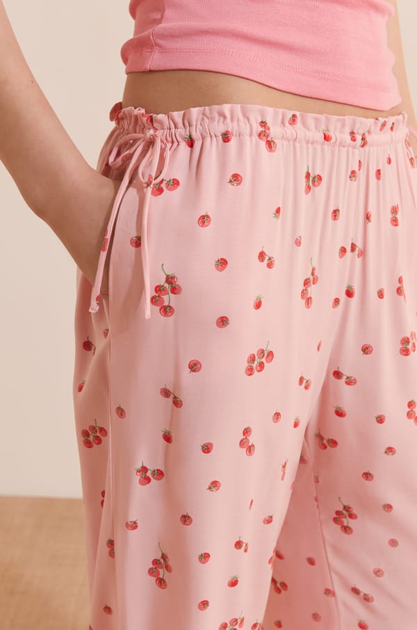 Pantalon de pyjama 7/8 à motifs tomates avec noeuds côté;${refinementColor}