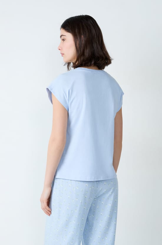 Short-sleeved cotton T-shirt with "Love you" embroidery;${refinementColor}