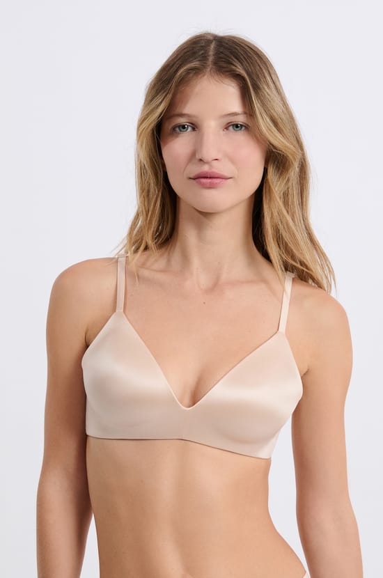Shiny effect triangle bra;${refinementColor}