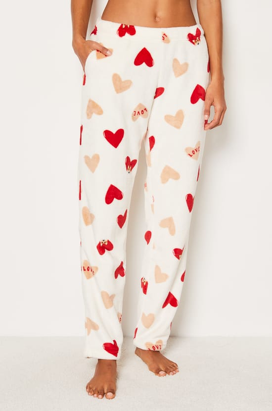 Pantalon de pyjama polaire à cœurs;${refinementColor}