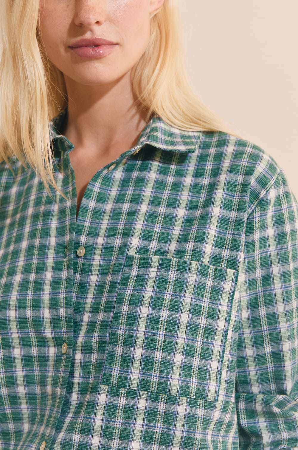 Chemise manches longues &agrave; carreaux en coton ;${refinementColor}
