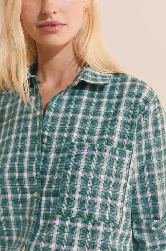Chemise manches longues &agrave; carreaux en coton ;${refinementColor}