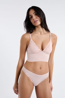 Soutien-gorge triangle en microfibre et dentelle;${refinementColor}