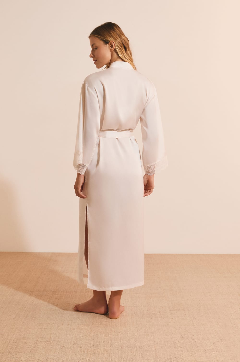 Satin Robe with Lace Details;${refinementColor}