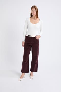T-shirt manches longues en coton pointelle;${refinementColor}
