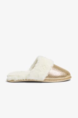 Glittery Faux Fur Mule Slippers;${refinementColor}