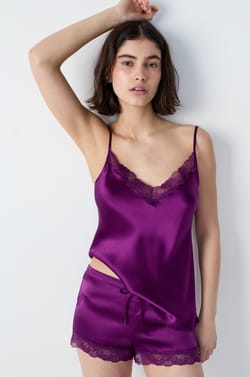 Silk Camisole with Lace Details;${refinementColor}
