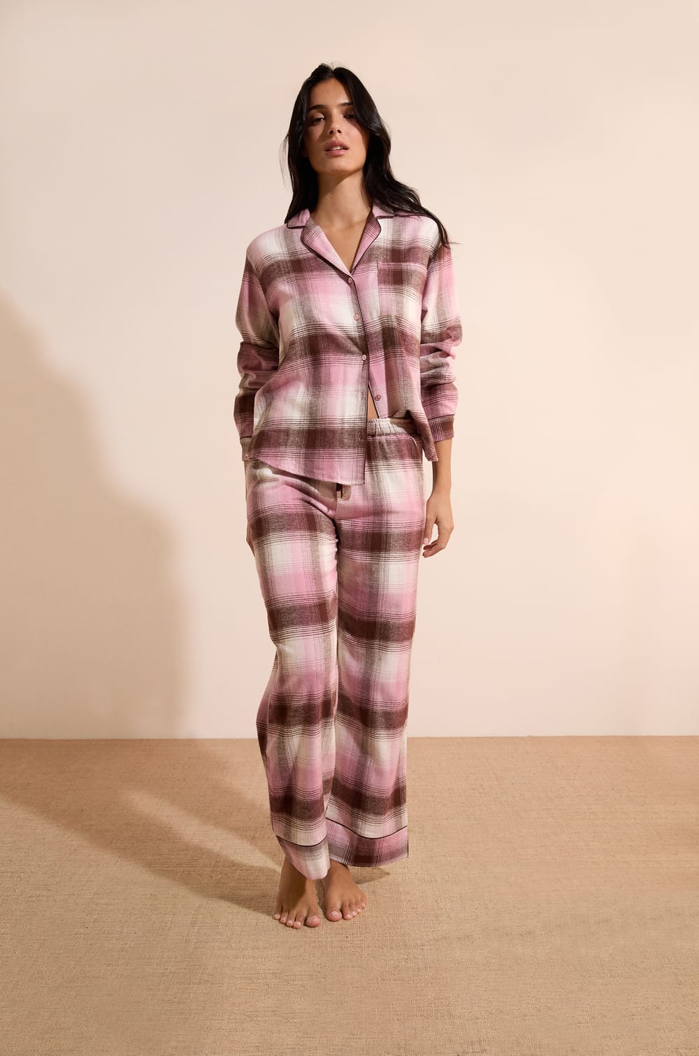 Pantalon de pyjama &agrave; carreaux en coton;${refinementColor}